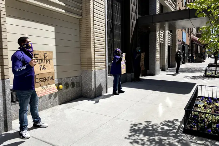 Workers at The Chamberlain on West 87th Street went on strike with Planned Companies employees at two Upper West Side buildings on Thursday.